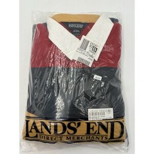 Vintage Lands' End Fleece Rugby Shirt NOS Hong Kong Colorblock L Red‎ Navy